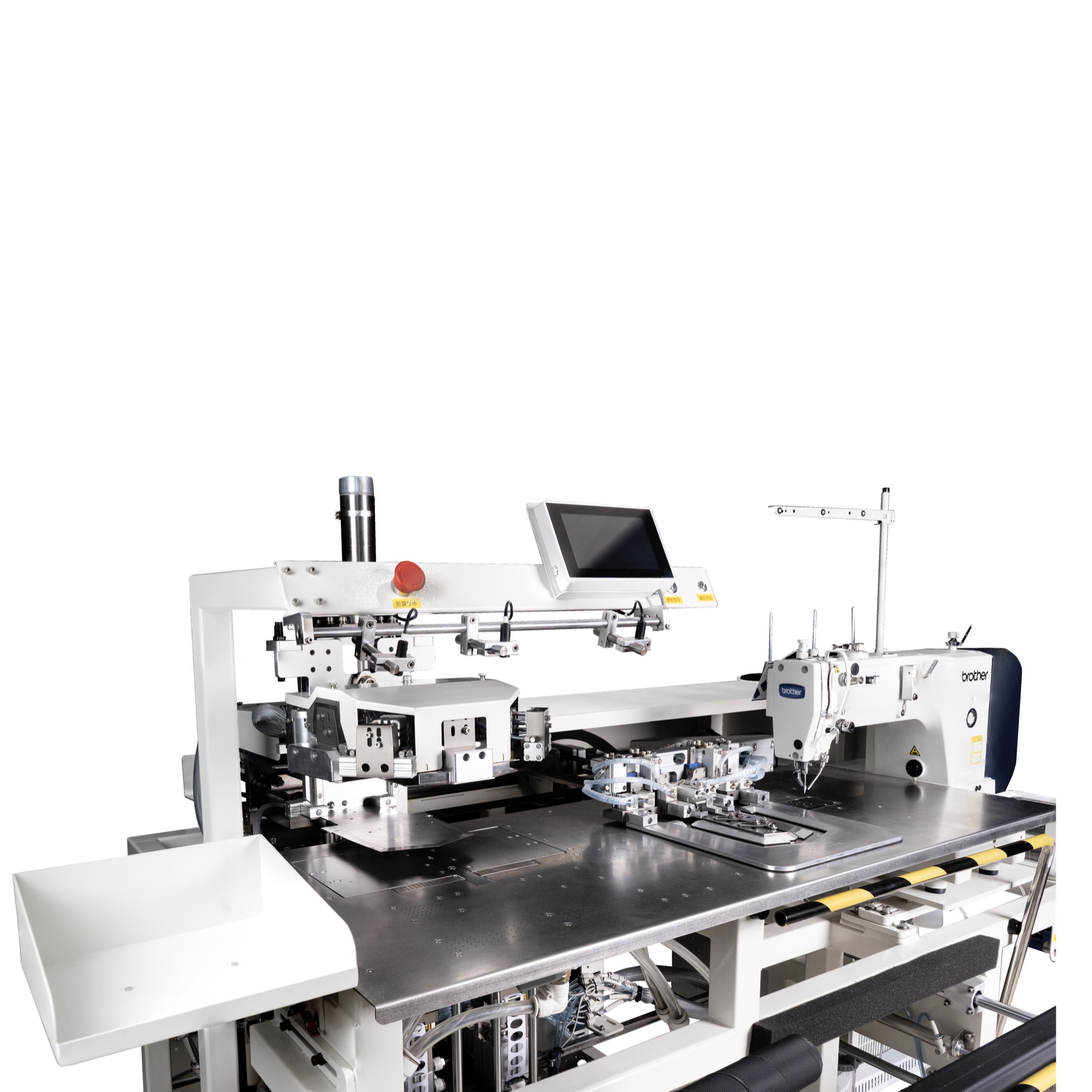 Automatic pocket setter machine side view for denim production
